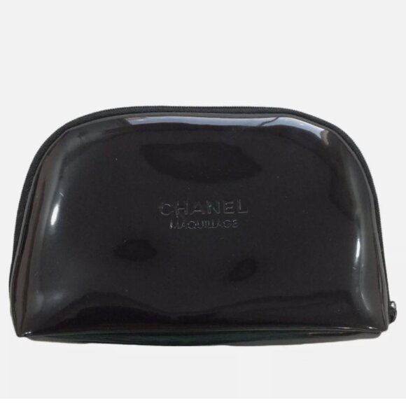 Vintage‎ Chanel Black Glossy Mini Makeup Case Cosmetic Bag - Picture 1 of 7
